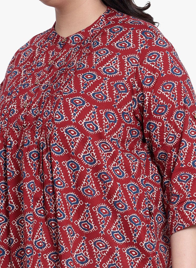 Indietoga Plus Size Geometric Printed Cotton Casual Tunic - Image 2